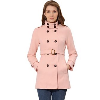 Women's Stand Collar Double Breasted Mid Length Winter Trenchcoat
