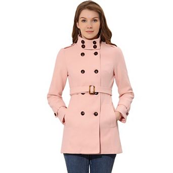 Women's Stand Collar Double Breasted Mid Length Winter Trenchcoat