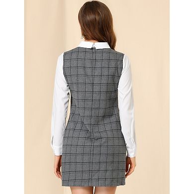 Women's Peter Pan Collar Long Sleeve Check Shift Dress