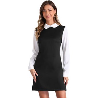 Women's Peter Pan Collar Long Sleeve Check Shift Dress