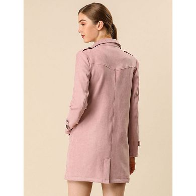 Women's Notched Lapel Double Breasted Faux Suede Trenchcoat