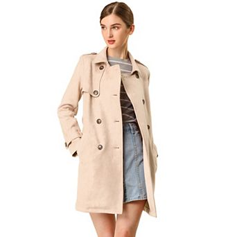 Women's Notched Lapel Double Breasted Faux Suede Trenchcoat