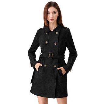 Women's Notched Lapel Double Breasted Faux Suede Trenchcoat