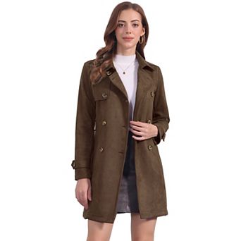 Women's Notched Lapel Double Breasted Faux Suede Trenchcoat