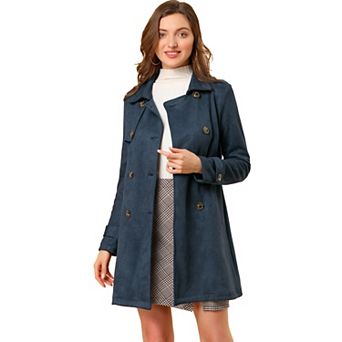 Women's Notched Lapel Double Breasted Faux Suede Trenchcoat