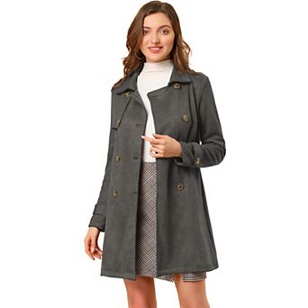Women's Notched Lapel Double Breasted Faux Suede Trenchcoat