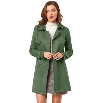 Women's Notched Lapel Double Breasted Faux Suede Trenchcoat