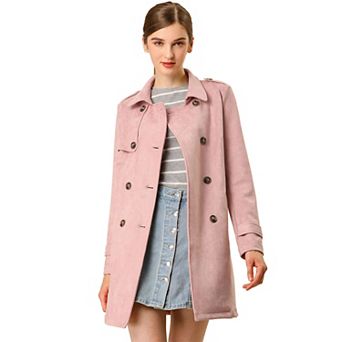 Women's Notched Lapel Double Breasted Faux Suede Trenchcoat