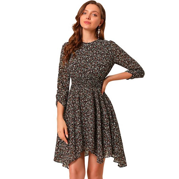 Women's Floral Dress Shirred Sleeve Smocked Dresses