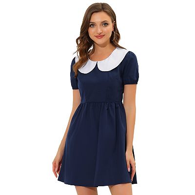 blue dress white peter pan collar Mini Floral Dress|Peter Pan Wide Collar M / Blue main image 1