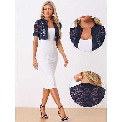 Lace Shrug Bolero For Women's Satin Panel Open Front Crop Cardigans