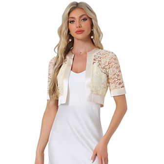 Lace Shrug Bolero for Women's Satin Panel Open Front Crop Cardigans