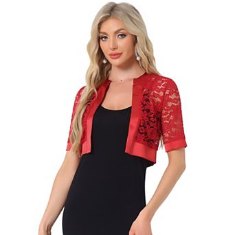 Lace Shrug Bolero for Women's Satin Panel Open Front Crop Cardigans