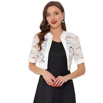 Lace Shrug Bolero for Women's Satin Panel Open Front Crop Cardigans