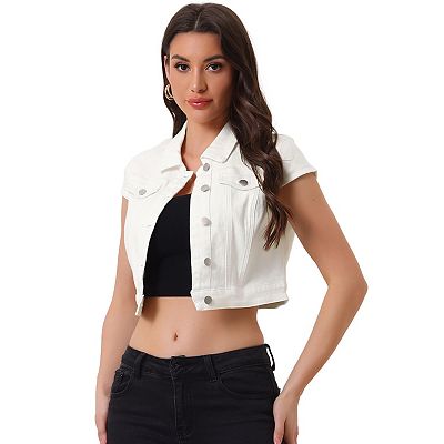 Women's Summer Denim Jackets Button Down Short Sleeve