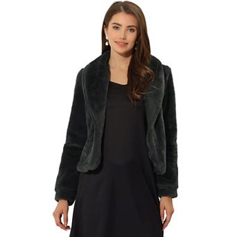 Women's Notched Lapel Long Sleeves Open Front Fleece Cropped Coat