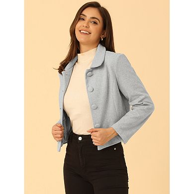 Women's Elegant Button Down Point Collar Short Bomber Jacket