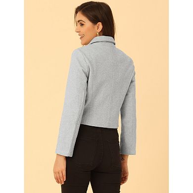 Women's Elegant Button Down Point Collar Short Bomber Jacket