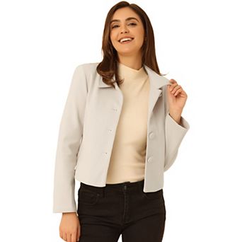 Women's Elegant Button Down Point Collar Short Bomber Jacket