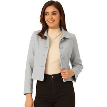 Women's Elegant Button Down Point Collar Short Bomber Jacket