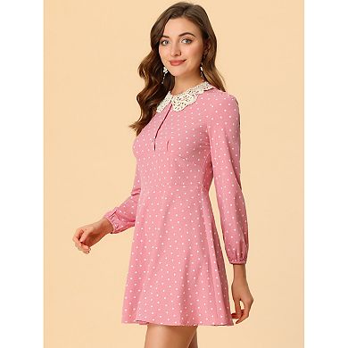 Allegra K Women's Heart Print Mini Dress - Peter Pan Collar, Long Sleeve, A-Line Style