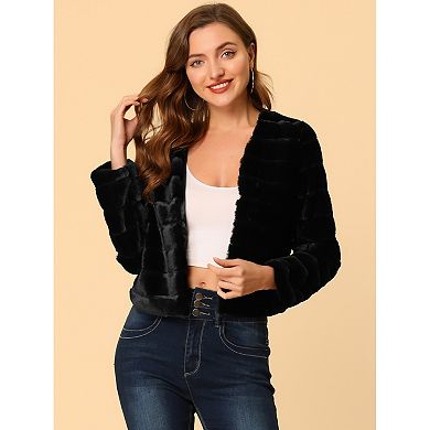 Women's Long Sleeve Solid Color Collarless Shaggy Soft Faux Fur Coat