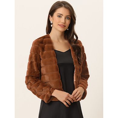 Women's Long Sleeve Solid Color Collarless Shaggy Soft Faux Fur Coat