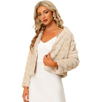 Women's Long Sleeve Solid Color Collarless Shaggy Soft Faux Fur Coat