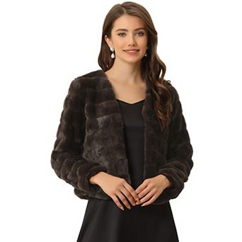 Women's Long Sleeve Solid Color Collarless Shaggy Soft Faux Fur Coat