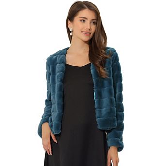 Women's Long Sleeve Solid Color Collarless Shaggy Soft Faux Fur Coat