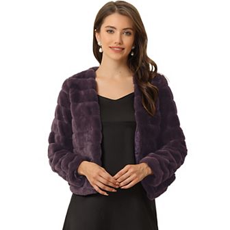 Women's Long Sleeve Solid Color Collarless Shaggy Soft Faux Fur Coat