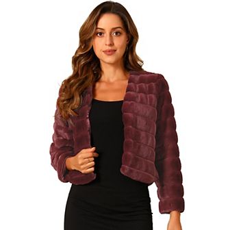 Women's Long Sleeve Solid Color Collarless Shaggy Soft Faux Fur Coat