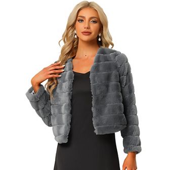 Women's Long Sleeve Solid Color Collarless Shaggy Soft Faux Fur Coat