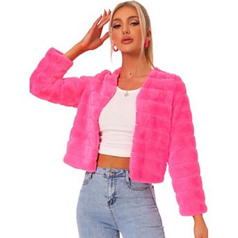 Women's Long Sleeve Solid Color Collarless Shaggy Soft Faux Fur Coat