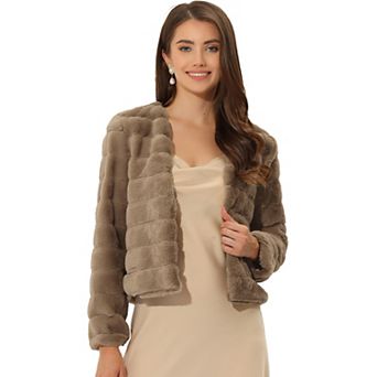 Women's Long Sleeve Solid Color Collarless Shaggy Soft Faux Fur Coat