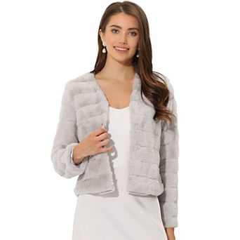 Women's Long Sleeve Solid Color Collarless Shaggy Soft Faux Fur Coat