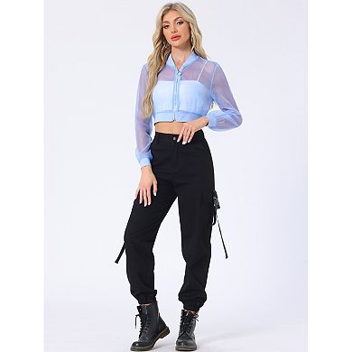 Crop Bomber Jacket for Women's Casual Lightweight Zip Up Jackets