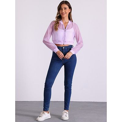 Crop Bomber Jacket For Women s Casual Lightweight Zip Up Jackets