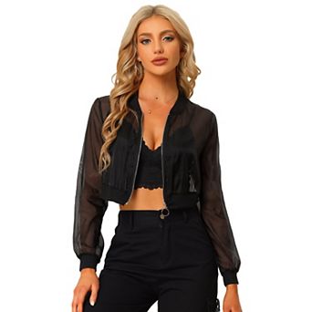 Crop Bomber Jacket for Women's Casual Lightweight Zip Up Jackets
