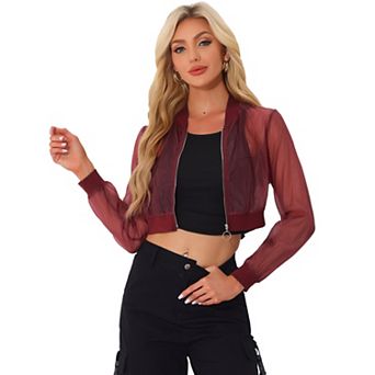Crop Bomber Jacket for Women's Casual Lightweight Zip Up Jackets