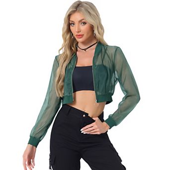 Crop Bomber Jacket for Women's Casual Lightweight Zip Up Jackets