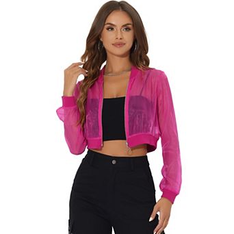 Crop Bomber Jacket for Women's Casual Lightweight Zip Up Jackets