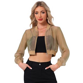 Crop Bomber Jacket for Women's Casual Lightweight Zip Up Jackets