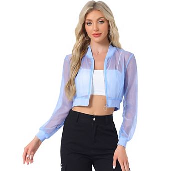 Crop Bomber Jacket for Women's Casual Lightweight Zip Up Jackets