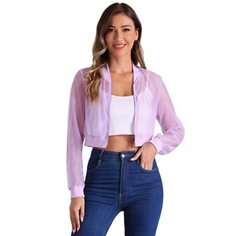 Crop Bomber Jacket for Women's Casual Lightweight Zip Up Jackets