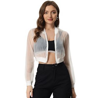 Crop Bomber Jacket for Women's Casual Lightweight Zip Up Jackets