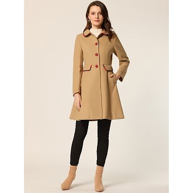 Women's Peter Pan Collar Contrast Trim Single Breasted Winter Long Coat