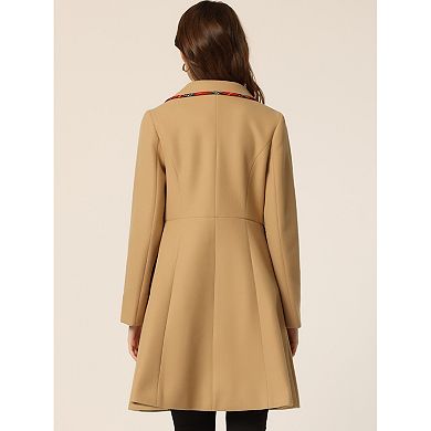 Women's Peter Pan Collar Contrast Trim Single Breasted Winter Long Coat