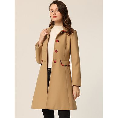 Women's Peter Pan Collar Contrast Trim Single Breasted Winter Long Coat