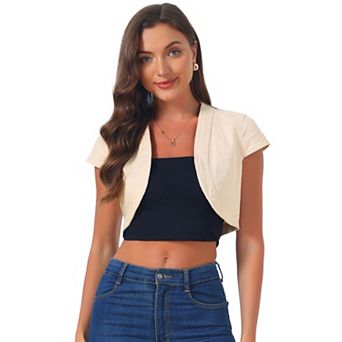 Women's Casual Crop Shrug Cardigan Fit Cap Sleeve Denim Jacket